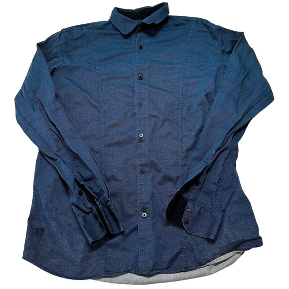 Other - Men Dress Shirt XL Blue Polka Dots 100% Cotton Button Up Long Sleeves Preppy